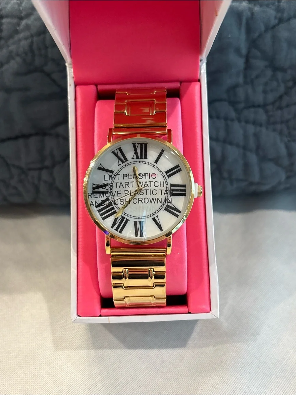 Isaac Mizrahi Live Gold Tone Roman Numeral Bracelet Watch NIB